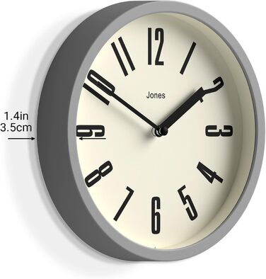 JONES CLOCKS® Hot Tub Wall Clock | Small Retro Round Clock | 20cm | Easy-to-read numbers | Ideal for kitchen, office, kids' room or any small space (Gray)