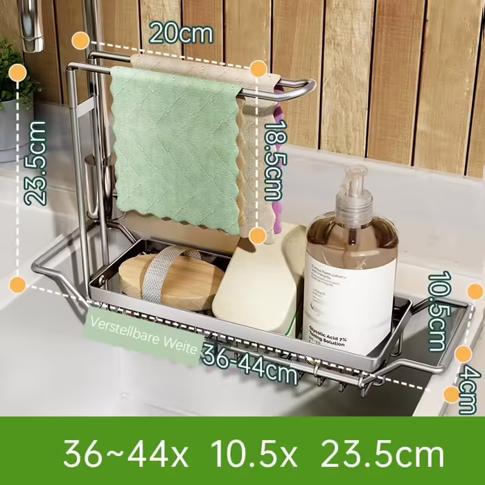 TZAMI Dish Soap Organizer with Sponge Holder, Stainless Steel Sponge Holder, Small Dish Rack Shelf Caddy, Kitchen Organization Helper (Silver, S)