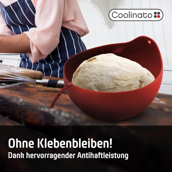Coolinato – 3-in-1 Universal Bowl Silicone Mold 24 cm – Dough Bowl, Proofing Basket, and Bread Baking Mold all in one - BPA-Free & Oven-Safe up to 230°C – Platinum Silicone - Ideal for Mixing & Baking Bread - Red