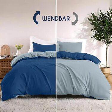 Комплект постільної білизни Dreamzie 240x220 см з 2 наволочками 80x80 см чорного/темно-сірого кольору - 1 простирадло 240x220 з 100% мікрофібри - Сертифікат Oeko TEX (без хімікатів), 200x220 см + 2 наволочки 80x80 см, темно-синього/сіро-блакитного кольору