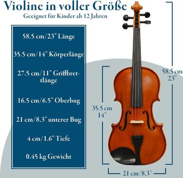 Скрипка Forenza Prima 2 4/4 - повний набір з ебонієвими накладками, кілочками, легким струною, дерев'яним луком, Розінг та сталевими пряжками. Повнорозмірна скрипка.