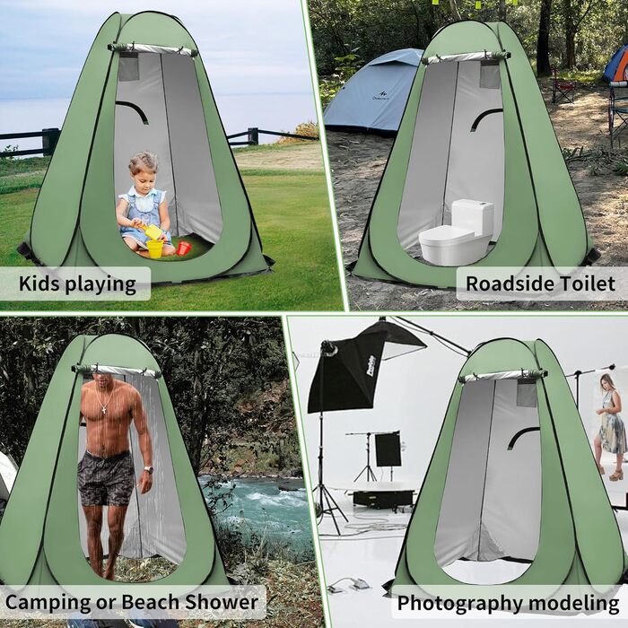 Pop-Up Shower Tent - Portable Changing Room for Beach, Camping, Hiking & Outdoor Activities (150x150x190cm, Green)