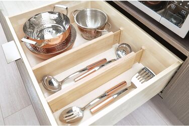 iDesign 2-Piece Drawer Divider System for the Kitchen, Adjustable Size Drawer Insert made of Paulownia Wood, Drawer Organizer for Cutlery and Kitchen Utensils, beige