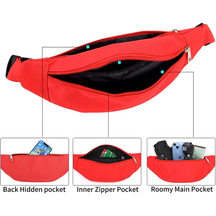 Сумка на пояс для чоловіків та жінок, бананка спортивна, червона, для подорожей, прогулянок з собакою та активного відпочинку