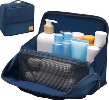 Чоловіча та жіноча дорожня косметичка Lermende з подвійною блискавкою, великий об'єм, зручна ручка для подорожей. (Синій)