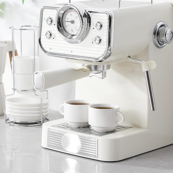 Набір чашок еспресо MALACASA 4 шт., 75 мл, з підставками та стійкою, біле порцелянове виробництво Італії, сумісні з посудомийною машиною, серія Regular 75 мл