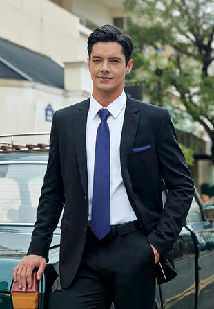 HISDERN Комплект краватки та нагрудного хустинки для чоловіків: синьо-морська в клітинку, елегантний, класичний