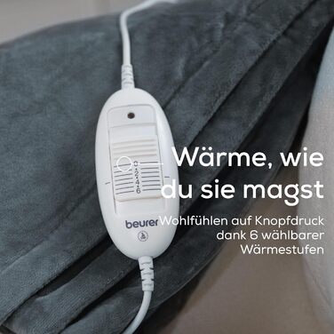 Електрична ковдра Beurer HD 75 з 6 рівнями нагріву, системою безпеки та автовимкненням, 180 x 130 см, темно-сіра