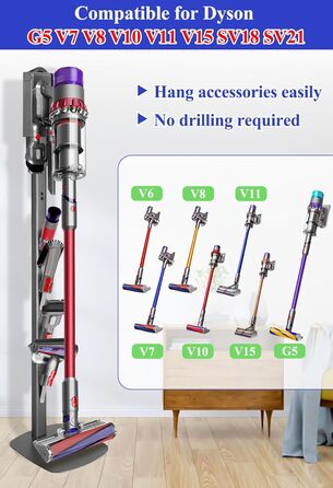 Підставка для пилососа Haturi для Dyson Gen5 V15 V12 Detect V11 V10 V8 V7 V6, металева стійка-дозатор, приховане кабельне кріплення, сірий