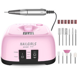 Електричний фрезер для нігтів Nailgirls 11 в 1 з педаллю, 35000 об/хв, для гель-лаку, манікюру та педикюру (Рожевий)