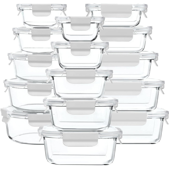 Набір скляних контейнерів для зберігання їжі з кришками з преміум-пластику, 10 шт., блакитні