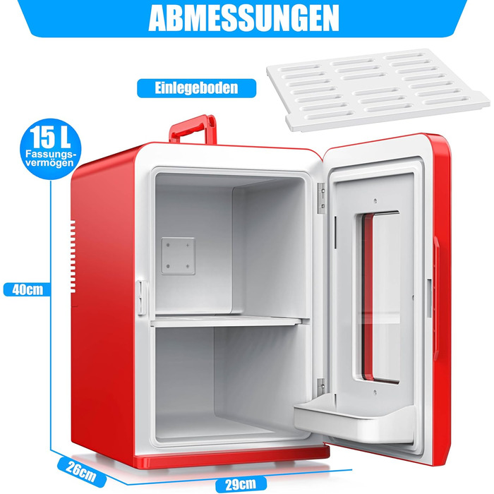 KESSER® Міні-холодильник 2-в-1, 15л: Автомобільний холодильник-термос з функцією охолодження та підігріву (220-240V/12V), червоний