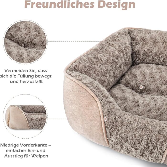 JOEJOY Dog Bed, Medium Dogs, Dog Basket Fluffy Washable, Non-Slip Anti-Anxiety Dog Beds, Dog Baskets for Medium and Large Dogs and Cats, 76x61x23cm (L 89 x W 63 x H 23 cm, Brown)