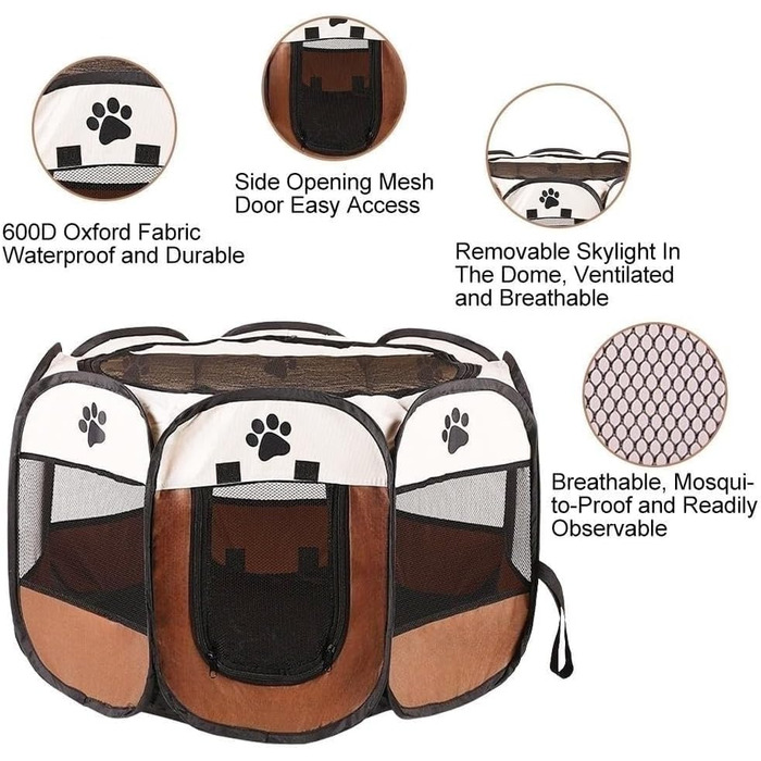 Клітка-забіг для цуценят та тварин, 74x74x43 см, для собак, котів, кроликів, дрібних тварин, Oxfordgewebe, портативна