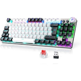 Механічна ігрова клавіатура TECURS бездротова 80% TKL з підсвічуванням, Red Switch, QWERTZ, для ПК, ноутбука, Windows, чорно-біла