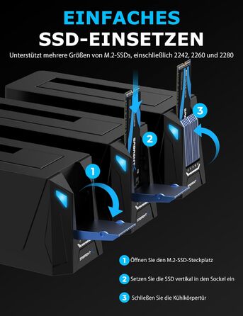 Док-станція Sabrent для 2 HDD/SSD SATA з USB-C, 2.5/3.5 дюймів, 5Gbps, підтримка клонування дисків, без інструментів