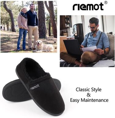 Чоловічі мокасини-домашні тапочки Riehmot з м'якою підкладкою Sherpa, зимові, антиковзаюча підошва, EU 42-47 (Чорний)