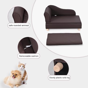 Софа для собак та котів Yoonnie room з PU-шкіри з місцем для зберігання – зручне ліжко для домашніх тварин, маленьке диван-крісло, підходить для цуценят та кошенят (Перловий білий)