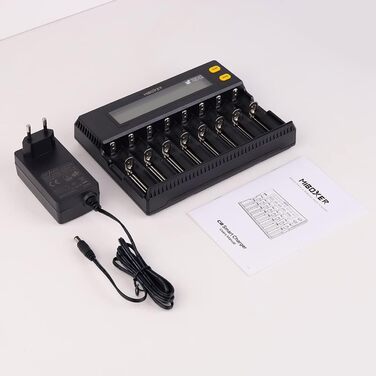 Зарядний пристрій для акумуляторів AUKSKY з LCD-дисплеєм (8 слотів) - універсальний заряд для NI-MH, NI-Cd, AA, AAA, 14500, 18350, 21700, 26650, Li-Ion, LiFePO4, RCR123A, 1.5A