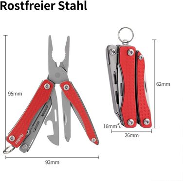 NexTool Mini Flagship Multitool, Mini Multitool 10 IN 1 Multitool with Mini Pocket Knife, Bottle Opener, Scissors, Pliers, Screwdriver, Multifunction Tool for Camping Accessories - Red
