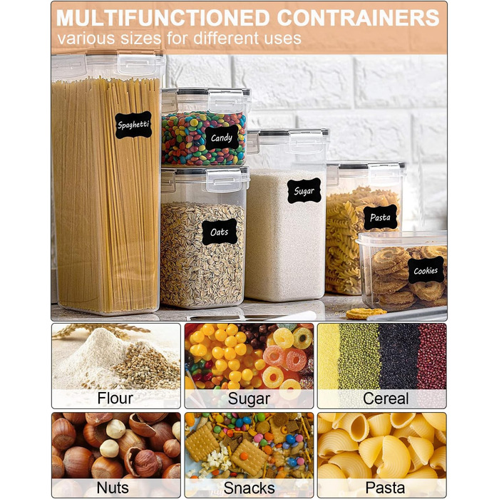 Набір контейнерів для зберігання Heucheey 25 шт. - Органайзер для кухні, контейнери для продуктів з кришкою, набір для зберігання з мірною ложкою, маркувальником, наклейками, щіткою