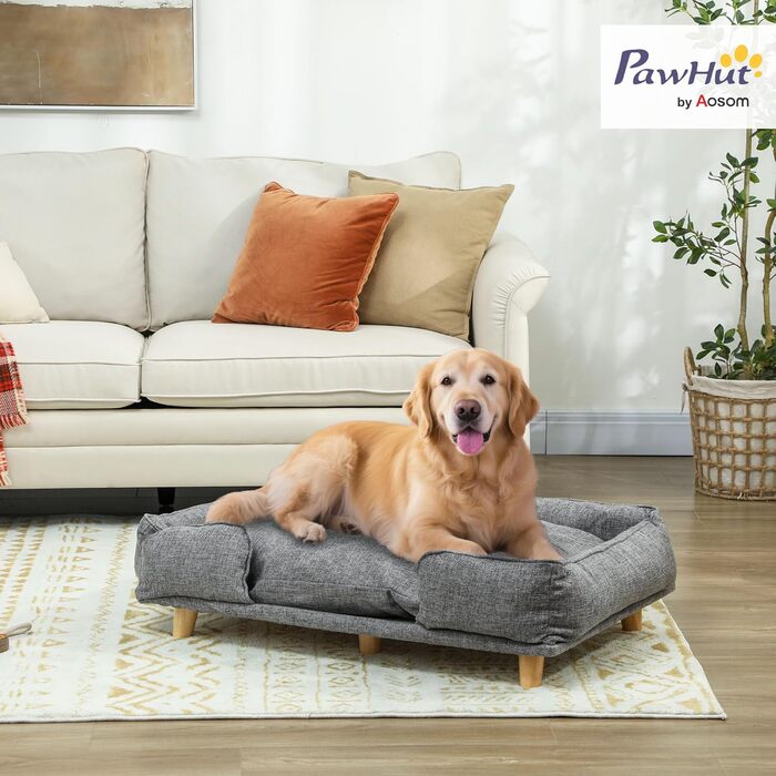Диван-ліжко для собак PawHut з підлокотником, на дерев'яних ніжках, 96 x 66 x 24 см, темно-сірий