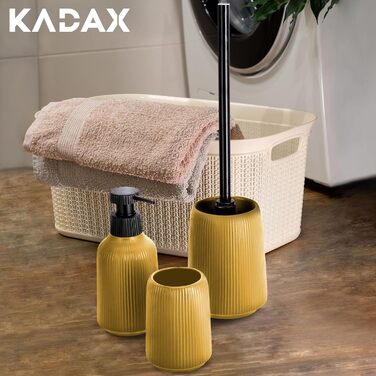KADAX Bathroom Accessories Set, Modern Bathroom Accessories, Ceramic Bathroom Accessories, Bathroom Accessories (White: Toothbrush Holder, Soap Dispenser, Toilet Brush) (Yellow, 3)