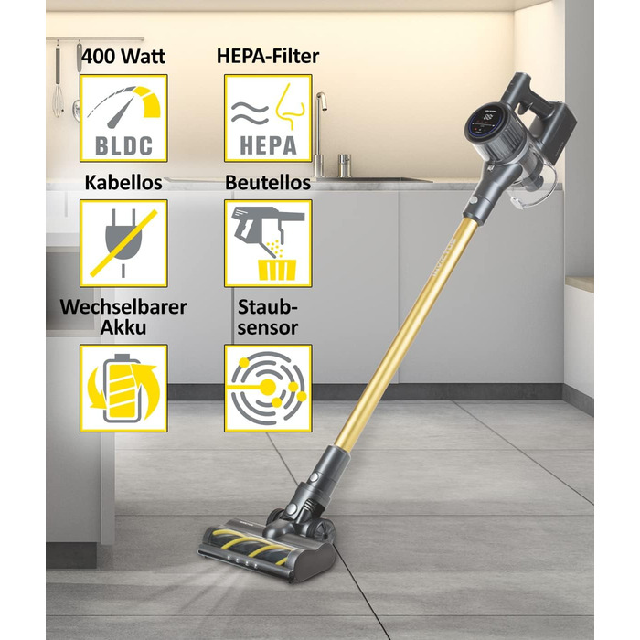 Бездротовий акумуляторний пилосос Genius Invictus X8 Pro FACELIFT: ручний, без мішка, 50 хв роботи, 400 Вт, HEPA фільтр, LED, 12 насадок