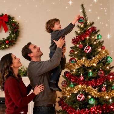 Набір прикрас на ялинку Ilauke, 44 шт. Ялинкові кулі пластикові червоно-білі, 3 та 6 см. Декорації для ялинки, різдвяний декор, вечірка, дім, весілля, Різдво, червоний, білий