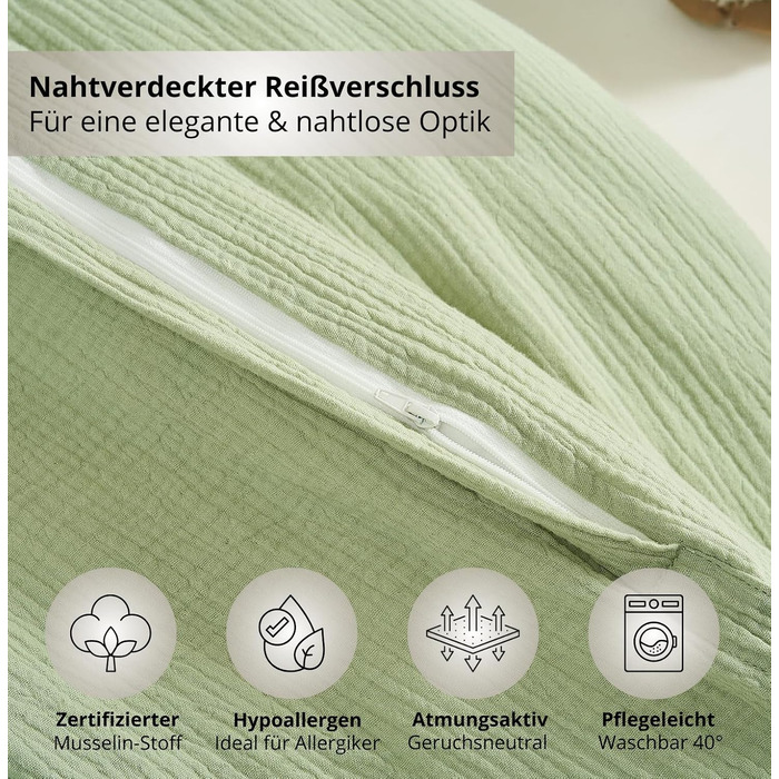 Набір постільної білизни для дитячого ліжечка Kinderbettwäsche 100x135: 2 шт. | Сертифікат ÖkoTex, підходить для алергіків | Набір муслінової постільної білизни з 1 простирадлом 135x100 та 1 наволочкою 40x60 | Хакі 100 см x 135 см Хакі