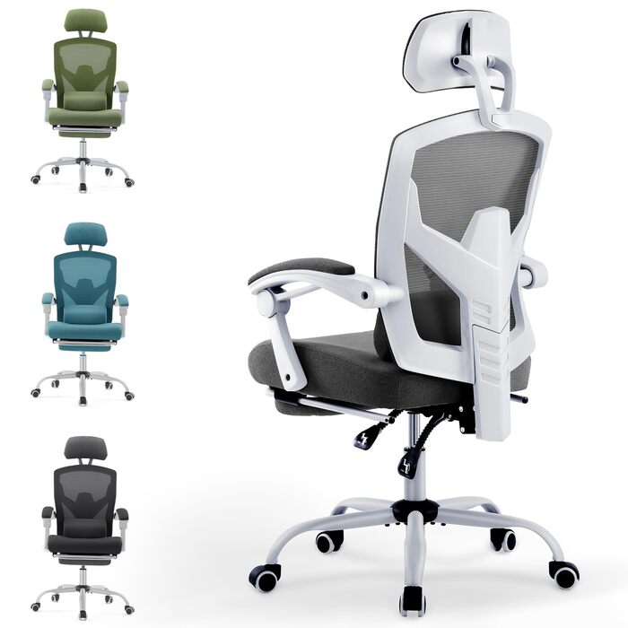 Офісне крісло DUMOS Ergonomisch - ергономічне крісло для офісу та дому з комфортними підлокітниками, підтримкою попереку та підставкою для ніг, сірий колір, C-a-3509-grau, розмір 26 x 39 x 50.75 дюймів