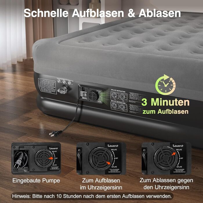 Надувне ліжко Lewondr на 2 особи з вбудованим насосом, 203x152x46 см, сірого кольору. Комфортна повітряна матрац для дому, відпочинку, кемпінгу та гостей. Максимальне навантаження 300 кг.