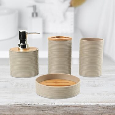 Набір аксесуарів для ванної кімнати Perfk: мильниця, стакан для води, тримач для зубних щіток, зелений (бежевий)