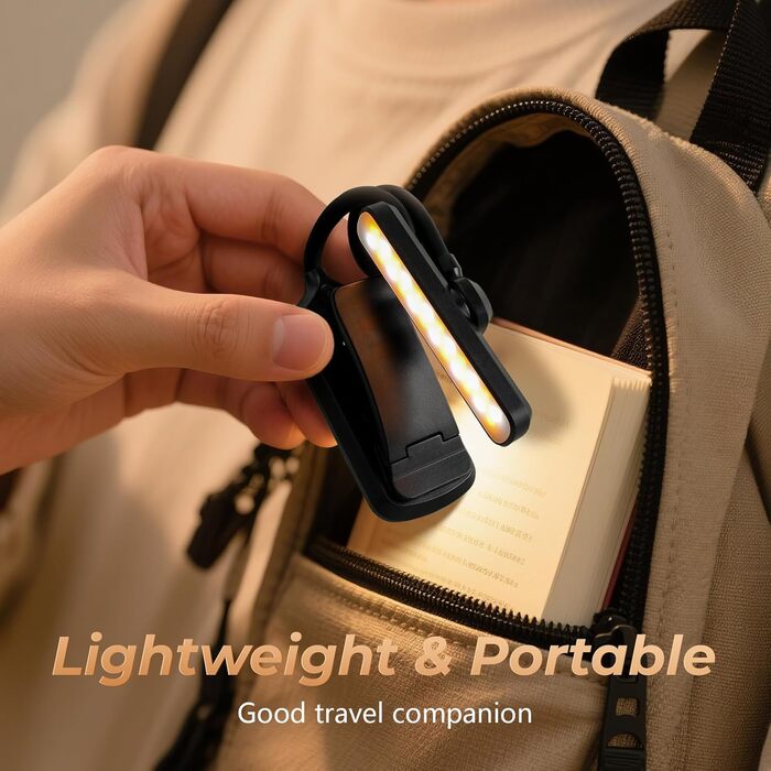 LED лампа для читання з кріпленням, 24 світлодіоди, регульована яскравість, 3 режими температури кольору, USB-C, гнучкий поворот на 360°, захист очей, для дорослих та дітей