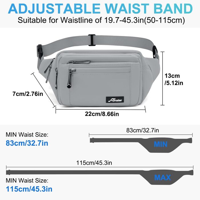 Чоловіча та жіноча поясна сумка на пояс, водонепроникна, з тримачем для пляшки, для піших прогулянок, прогулянок з собакою, активного відпочинку (A-сірий)