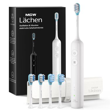 Електрична зубна щітка MGW Lächen – звукова, 3 режими, 3 інтенсивності, IPX8, 4 насадки, біла/чорна