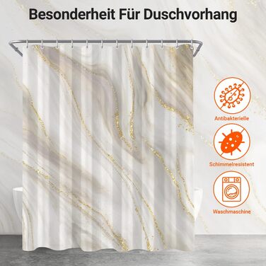 Штора для ванної кімнати 180x200 см з антигрибковим покриттям, водовідштовхувальна, поліестер, з кільцями (Phnom Penh Сірий мармур)