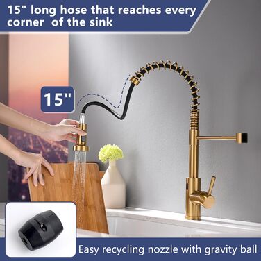 Інфрачервоний сенсорний кран для кухні з висувною лійкою, кухонна арматура 360° обертання, змішувач для кухні, одноручний змішувач, кран з спіральною пружиною, кран для мийки, щіткове золото, інфрачервоний сенсор