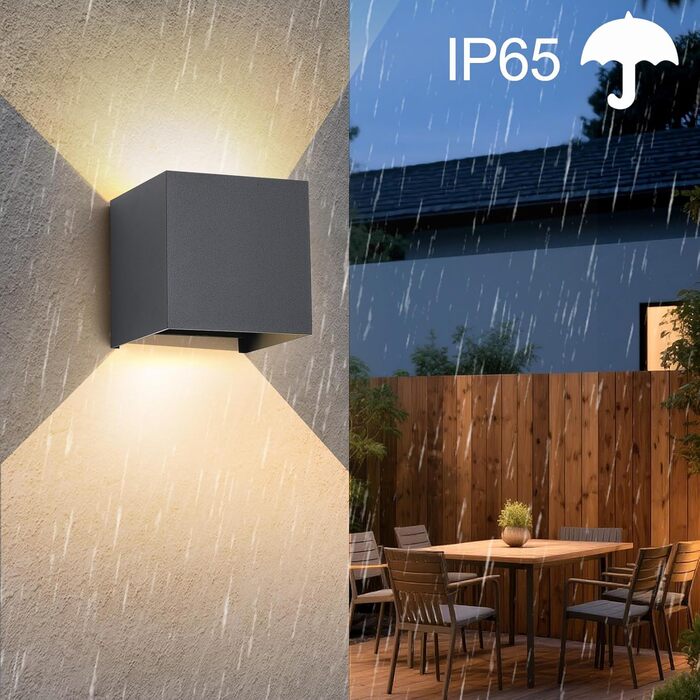 LED настінний світильник FUPE 15W для внутрішнього та зовнішнього використання. Регульований кут світла, 3 кольори, IP65, вологозахист, алюміній, чорний. Комплект 1