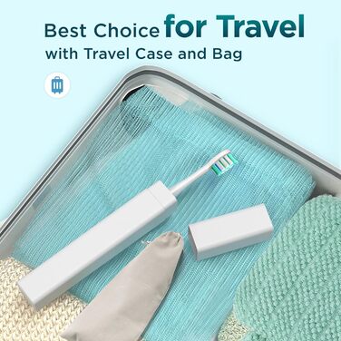 Електрична зубна щітка звукова для дорослих та дітей з 5 режимами, кейсом для подорожей, 8 насадками, акумулятором 60 днів, таймером (Теплий білий)