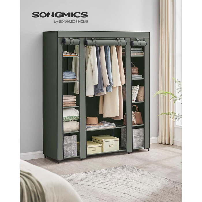 SONGMICS Wardrobe, Clothes Closet, with Clothes Rail and Shelves, Fabric Cover, for Bedroom, Dressing Room, 150 x 45 x 175 cm, LSF03H (Light Beige)
