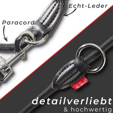 PetPatron® Поводок для собак 3м, регульований, з нейлону та шкіри, для великих собак, чорний
