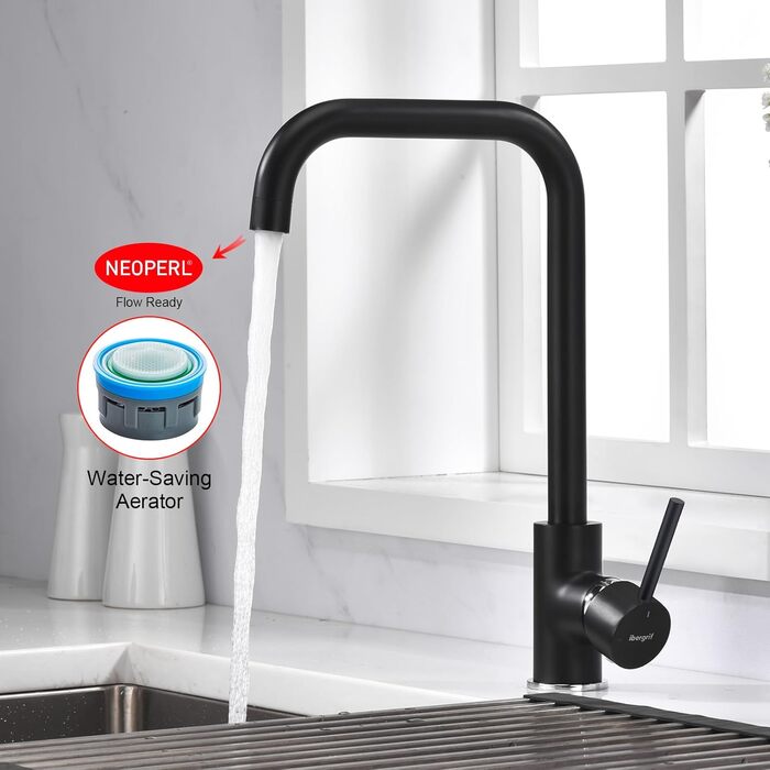 Кухонний змішувач IBERGRIF M22105A, одноlever, матовий чорний, для кухні