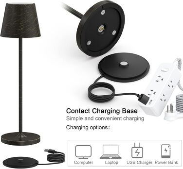 LED настільна лампа K-Bright з димуванням, акумуляторна | Для дому та вулиці | 3000K тепле світло | Дизайнерська лампа з зарядною станцією (2 шт., мідь)