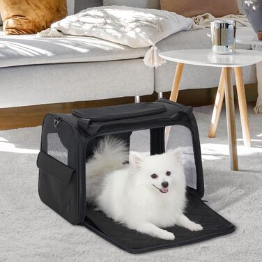 Транспортна переноска для котів та собак Petsfit, чорна, 47.5L x 33B x 33H см, з м'яким розкладним килимком та плечовим ременем