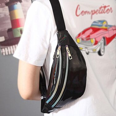 Стильна поясна сумка-фенні-пак AYNKH з трьома відділеннями, водонепроникна, унісекс (Яскраво-чорний)