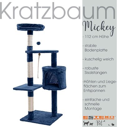 Кігтеточка для котів ESTEXO 112 см XL – ігровий комплекс, кріплення для лазіння, меблі для котів (темно-сірий)