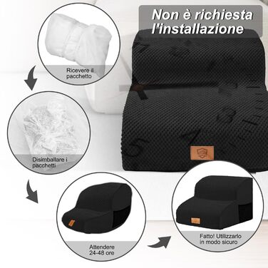 Masthome Dog Stairs for Small Dogs, 4 Steps Pet Stairs with Washable Cover, 52cm High Cat Stairs for High Beds, Dog Ramp Ladder, Detachable, Black (Dog Stairs 2 Steps - Black)