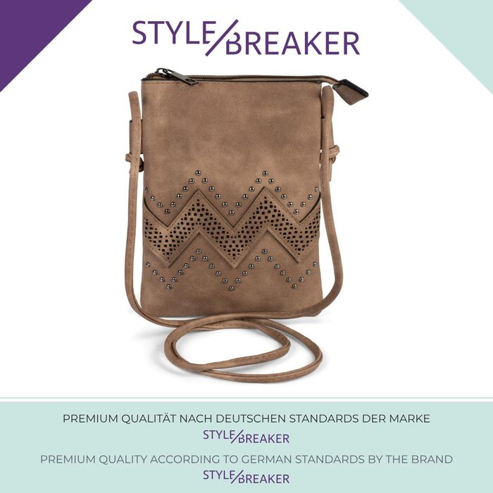 Сумка жіноча styleBREAKER міні через плече з вирізами зигзаг та заклепками, оливкова 02012211