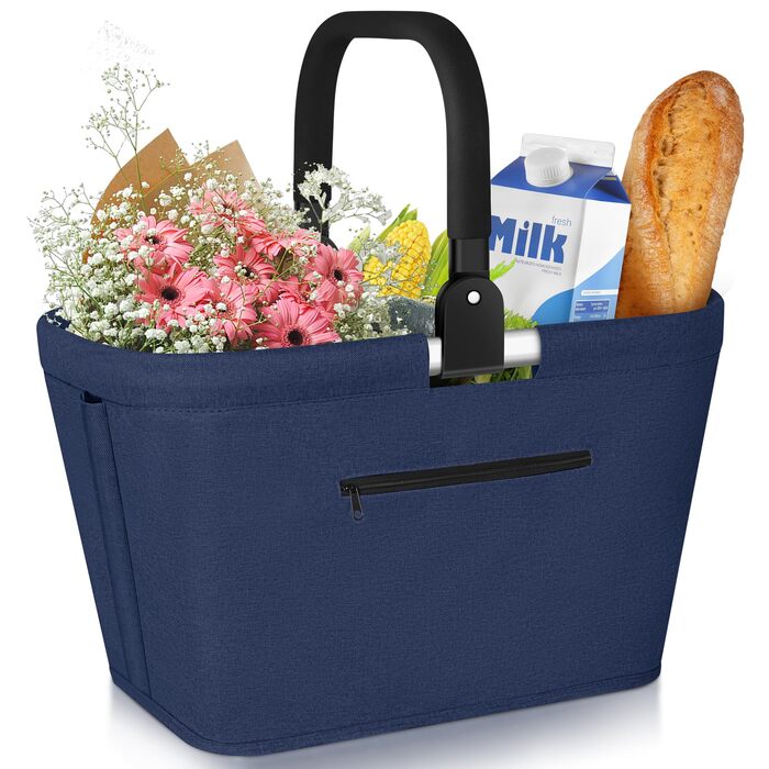 Складаний кошик для покупок 35L з 2 стійками, сімейний, з алюмінієвою ручкою, водовідштовхуючий, для пікніків, подорожей, кемпінгу, подарунок (Синій, 35L (48x28x26cm))